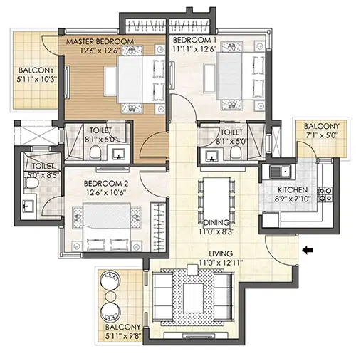Adani Oyster Grande Gurgaon - 3 BHK Plan