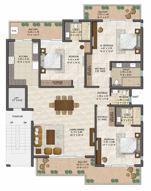 Adani Samsara Vilasa - 3 BHK Plan