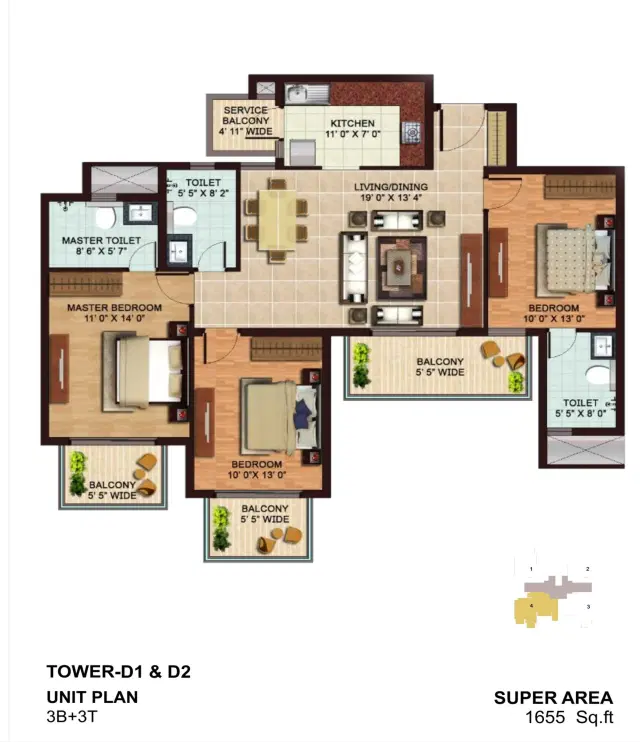 AIPL Zen Residences Gurgaon - 3 BHK Plan