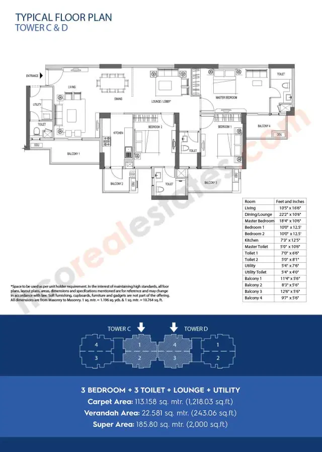 Emaar Palm Heights Gurgaon - 3 BHK Plan