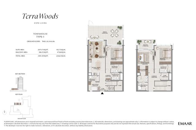 Emaar Terra Woods Apartment & Townhouse at Expo city Dubai 3 BR Townhouse 2581 Sq Ft Floor Plan