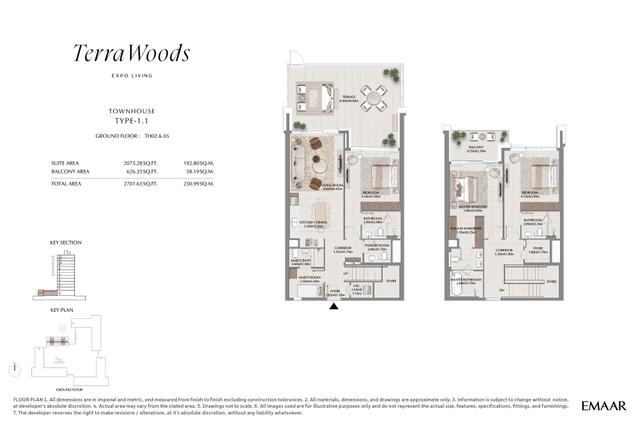 Emaar Terra Woods Apartment & Townhouse at Expo city Dubai 3 BR Townhouse 2701 Sq Ft Floor Plan