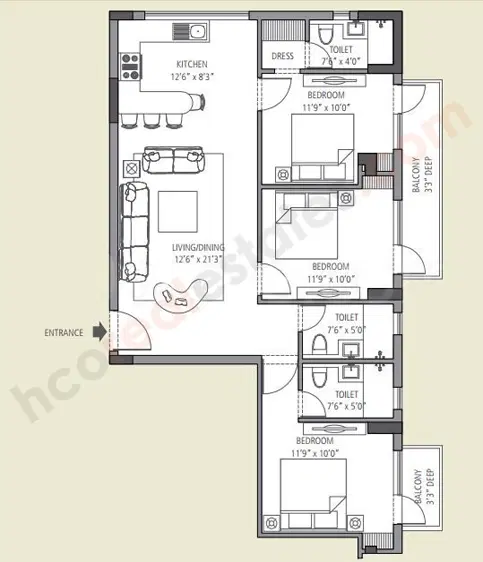 Emaar The Vilas Gurgaon - 3 BHK Plan