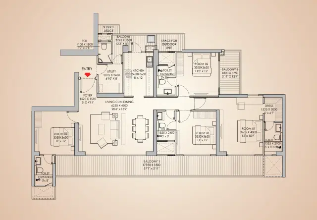 Godrej Aristocrat - 4 BHK Plan