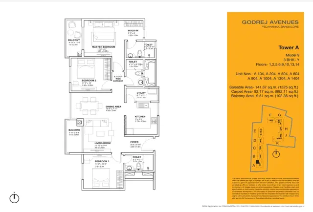 Godrej Avenues Bangalore - 3 BHK Plan