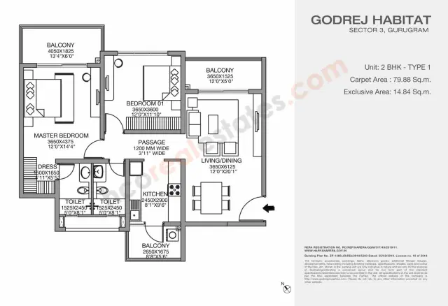Godrej Habitat Gurgaon - 2 BHK Plan