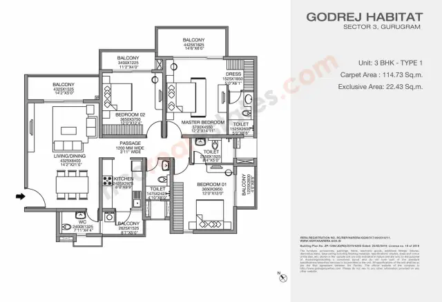 Godrej Habitat Gurgaon - 3 BHK Plan