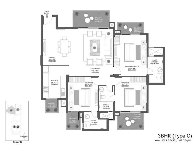 Godrej Icon Gurgaon - 3 BHK Plan