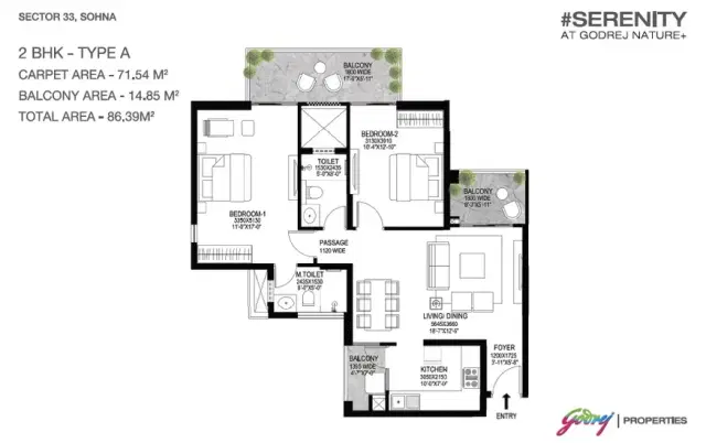 Godrej Serenity Sohna - 2 BHK Plan