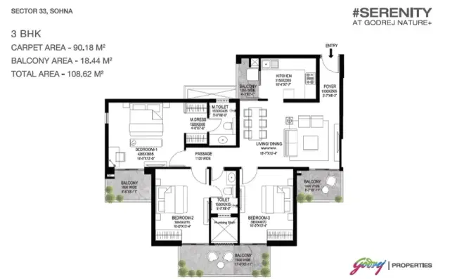 Godrej Serenity Sohna - 3 BHK Plan