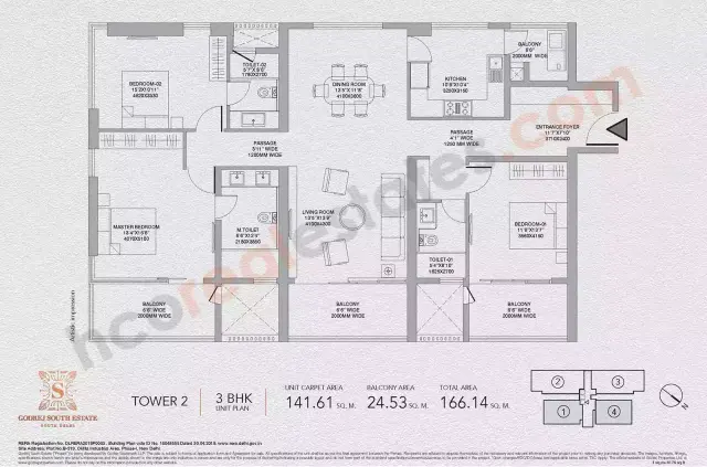 Godrej South Estate Okhla - 3 BHK Plan