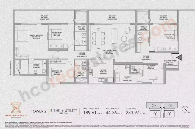 Godrej South Estate Okhla - 4 BHK Plan