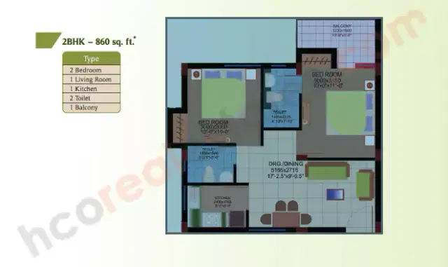 Hero Gharaunda Haridwar - 2 BHK Plan