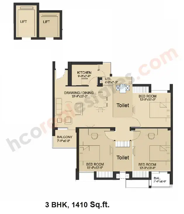 Hero Holiday Homes Haridwar - 3 BHK Plan