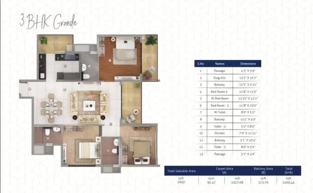 Joyville Gurgaon Phase - 3 BHK Plan