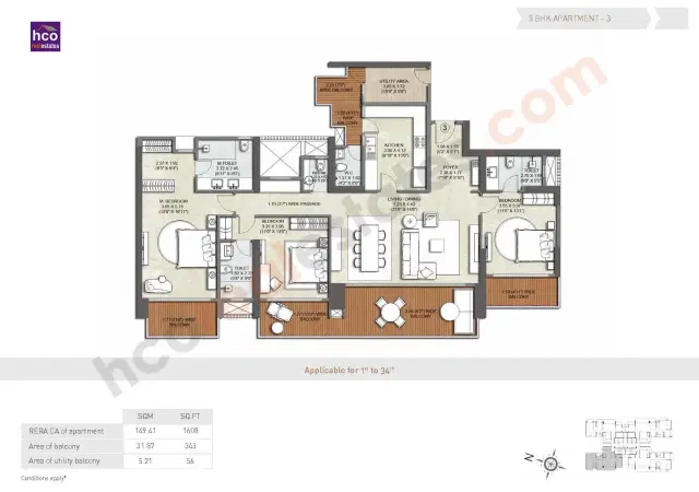 Kalpataru Vista Noida - 3 BHK Plan