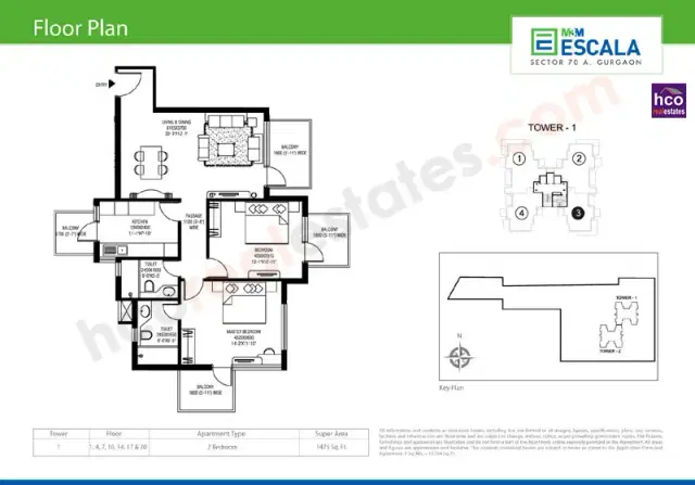 M3M Escala Gurgaon - 2 BHK Plan