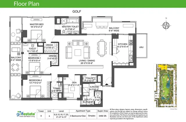 M3M Golf Estate Gurgaon - 3 BHK Plan