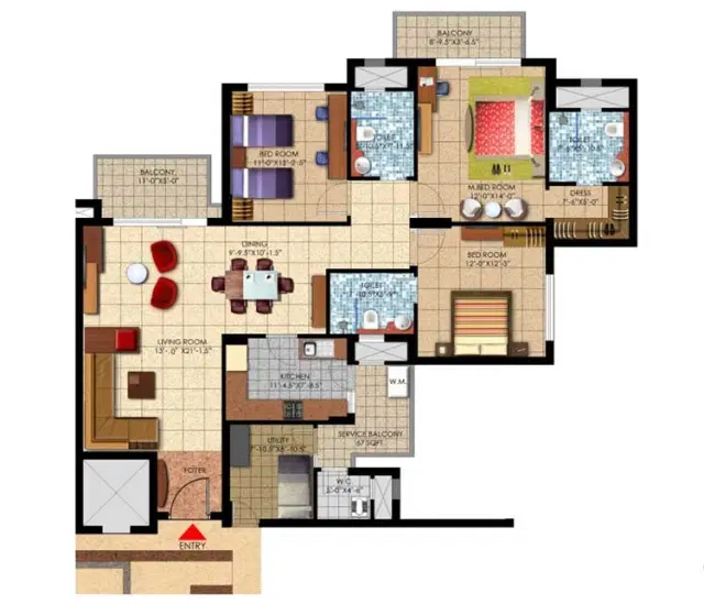 Mahindra Aura Gurgaon - 3 BHK Plan