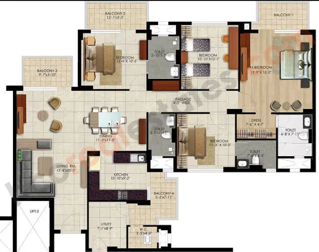 Mahindra Aura Gurgaon - 4 BHK Plan