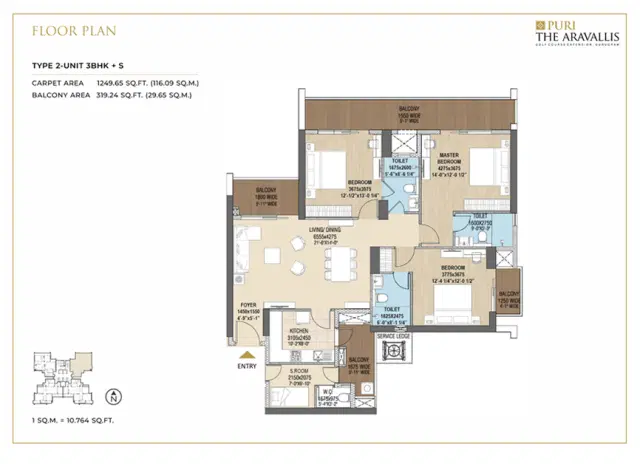 Puri The Aravallis - 3 BHK Plan