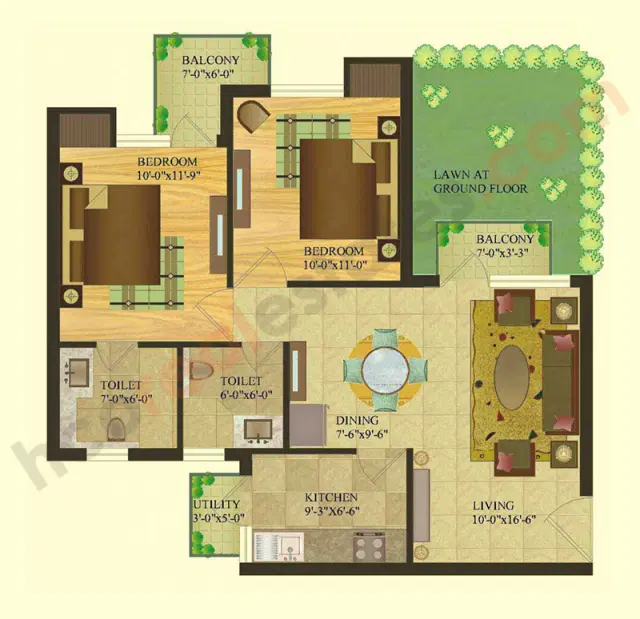Sare Royal Greens Gurgaon - 2 BHK Plan