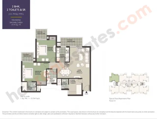 Satya Hermitage Gurgaon - 2 BHK Plan