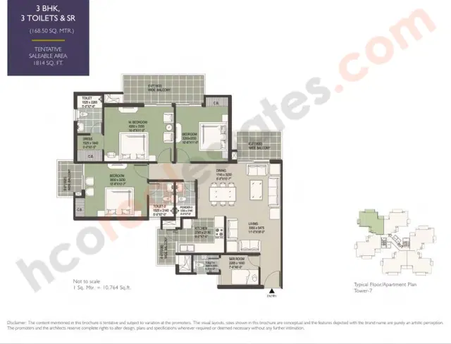 Satya Hermitage Gurgaon - 3 BHK Plan