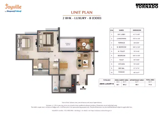 Shapoorji Pallonji Tornado - 2 BHK Plan