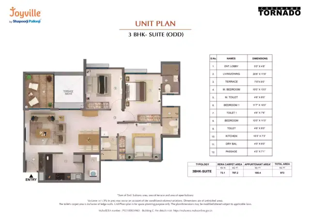 Shapoorji Pallonji Tornado - 3 BHK Plan