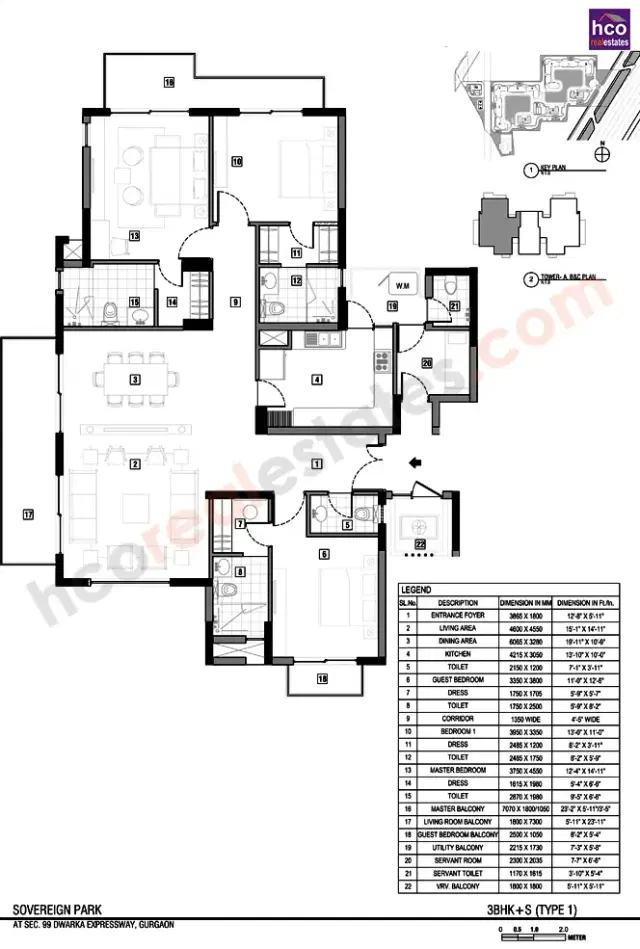 Vatika Sovereign Park Gurgaon - 3 BHK Plan