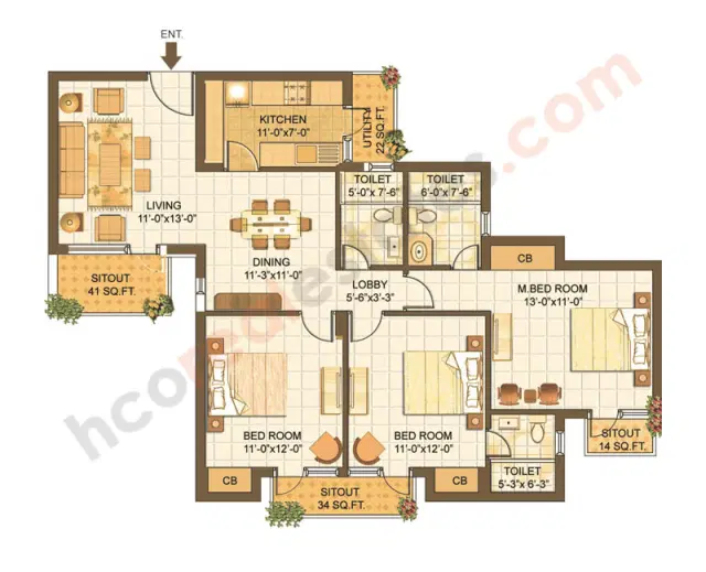 Vipul Lavanya Gurgaon - 3 BHK Plan