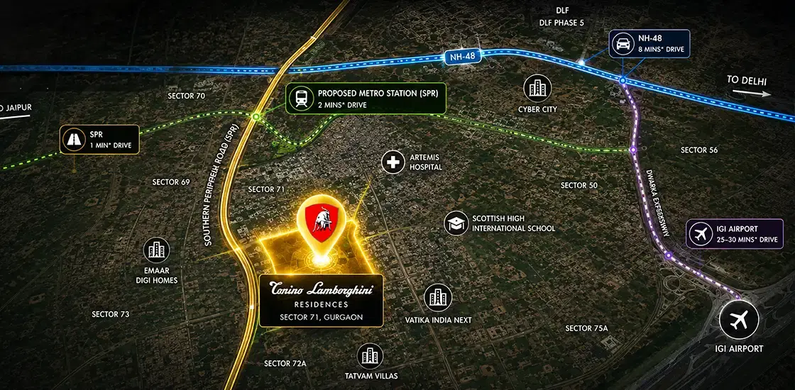 Tonino Lamborghini Residences Location and Connectivity in Sector 71 Gurgaon 2026