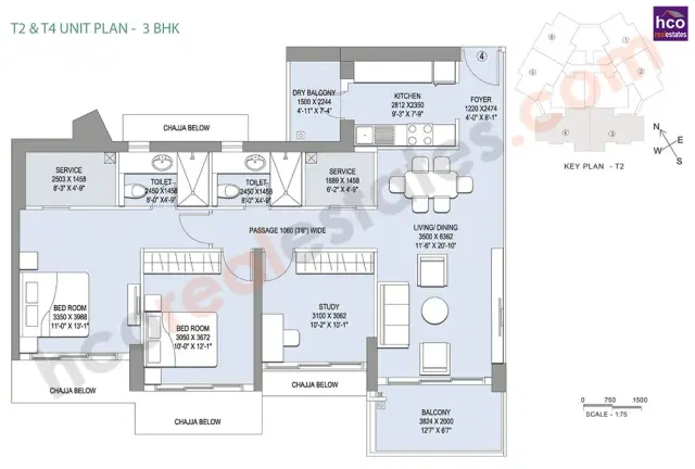 Godrej Summit Gurgaon 3 BHK Apartments 1,647 Sq. Ft. Floor Plan