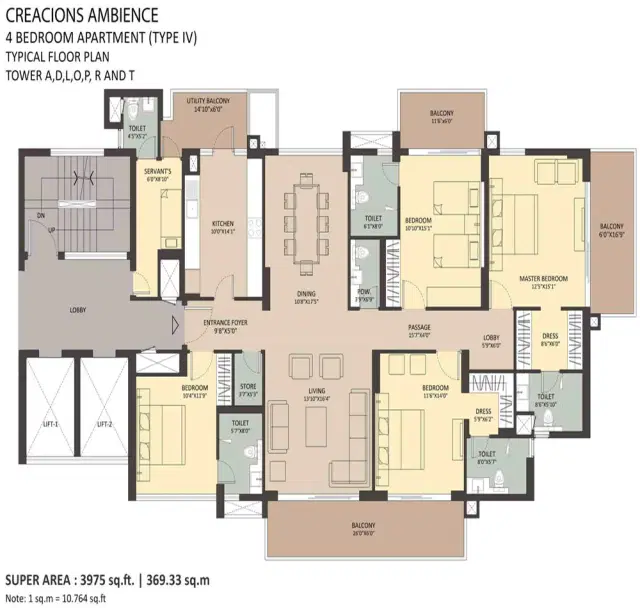 Ambience Creacions Gurgaon - 4 BHK Plan
