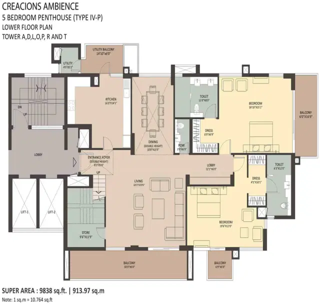 Ambience Creacions Gurgaon - 5 BHK Plan