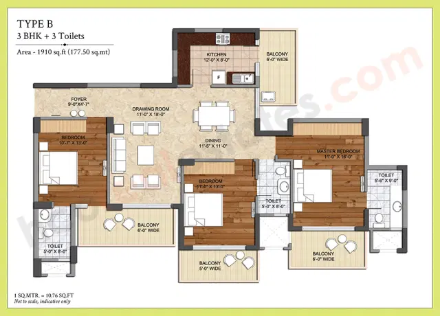Ashiana Center Court Gurgaon - 3 BHK Plan