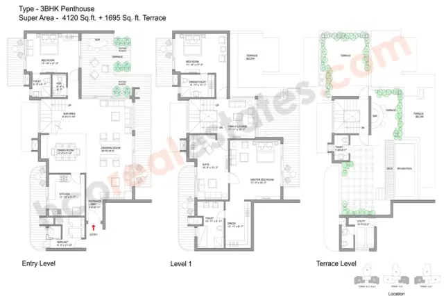 Sobha International City Phase 1 Gurgaon - 3 BHK Penthouse Plan