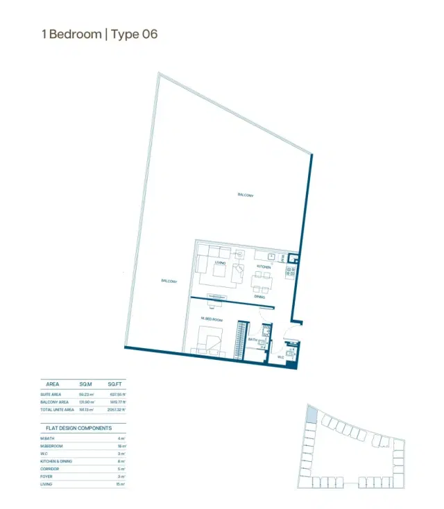 Binghatti Aurora at Jumeirah Village Circle 1 BR Apartment 2,057 Sq. Ft. Floor Plan