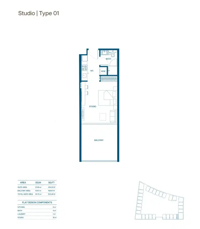 Binghatti Aurora at Jumeirah Village Circle Studio 503 Sq. Ft. Floor Plan