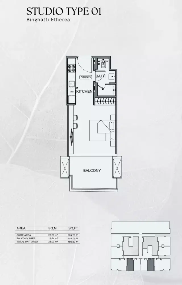 Binghatti Etherea at JVC Studio 409 Sq. Ft. Floor Plan