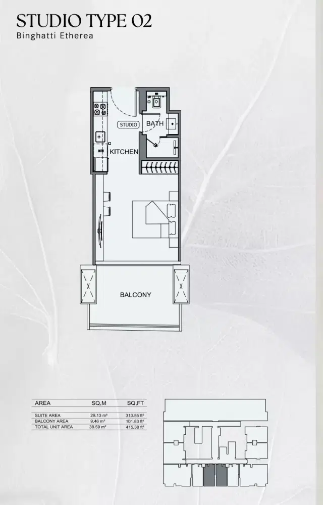 Binghatti Etherea at JVC Studio 415 Sq. Ft. Floor Plan