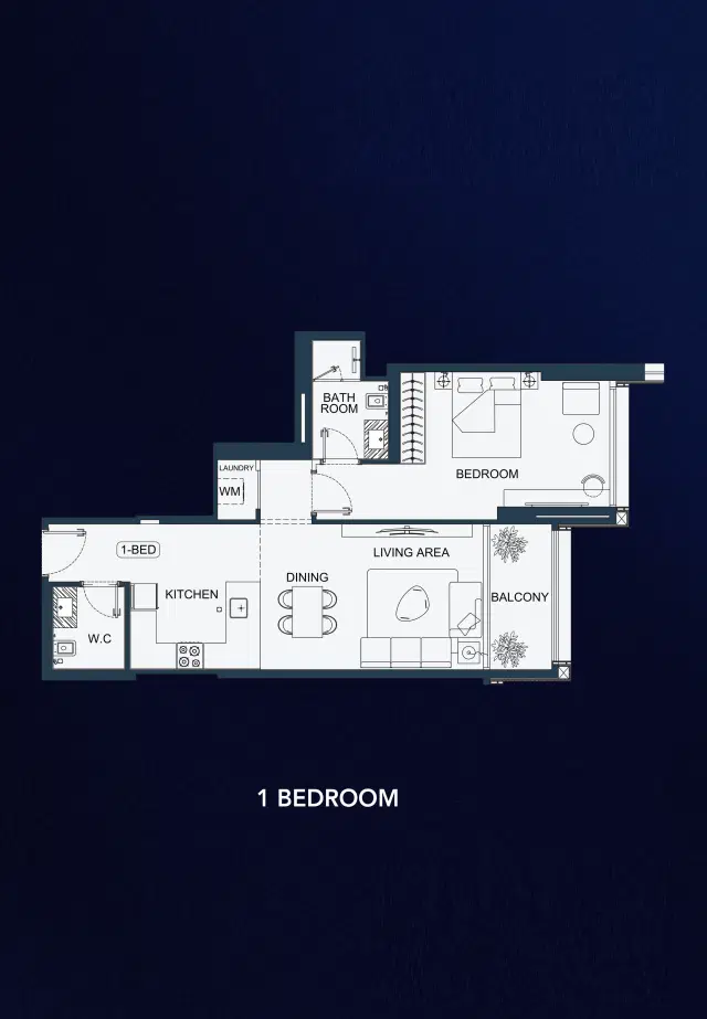Binghatti Starfall At Al Jaddaf 1 BR Apartment Floor Plan