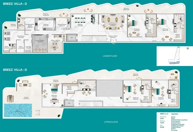 Breez by Danube Apartments & Villas at Dubai Maritime City 5 BR Villa 10,319 Floor Plan