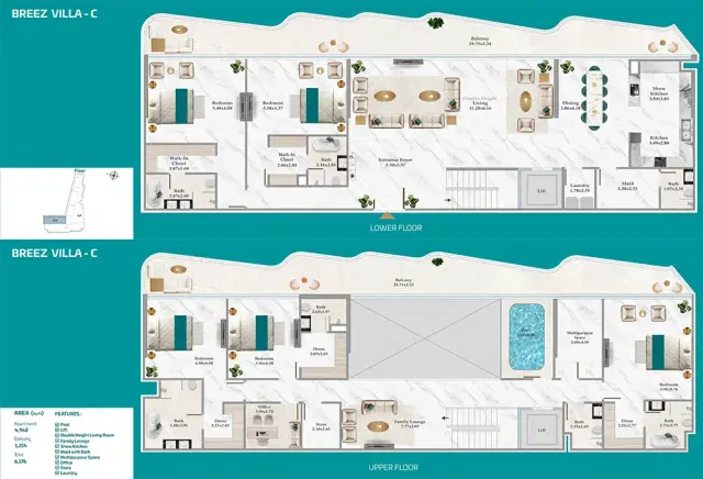 Breez by Danube Apartments & Villas at Dubai Maritime City 5 BR Villa 6,176 Floor Plan