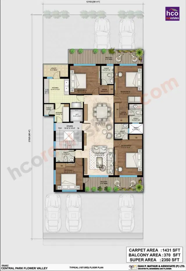 Central Park 3 Clover Floors - 4 BHK Plan