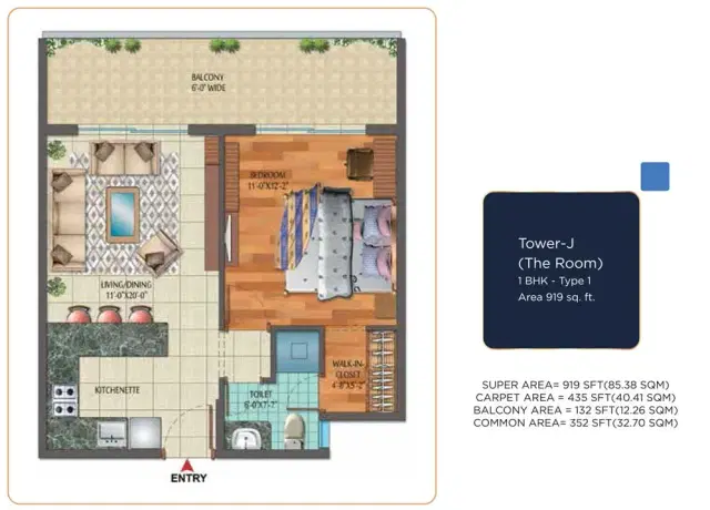 Central Park 3 The Room - 1 BHK Plan