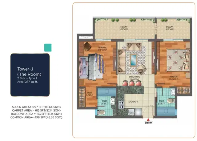 Central Park 3 The Room - 2 BHK Plan