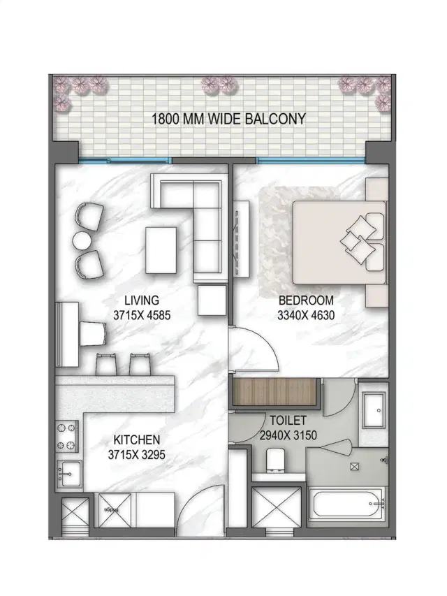 1 BHK Floor Plan