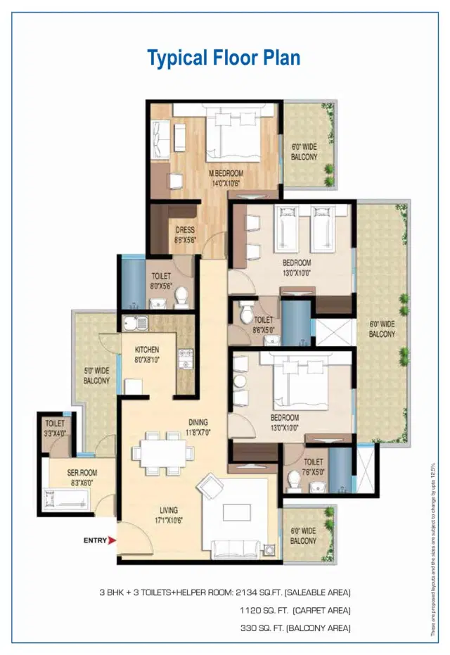 Central Park Flower Valley Lake Front Towers - 3 BHK Plan